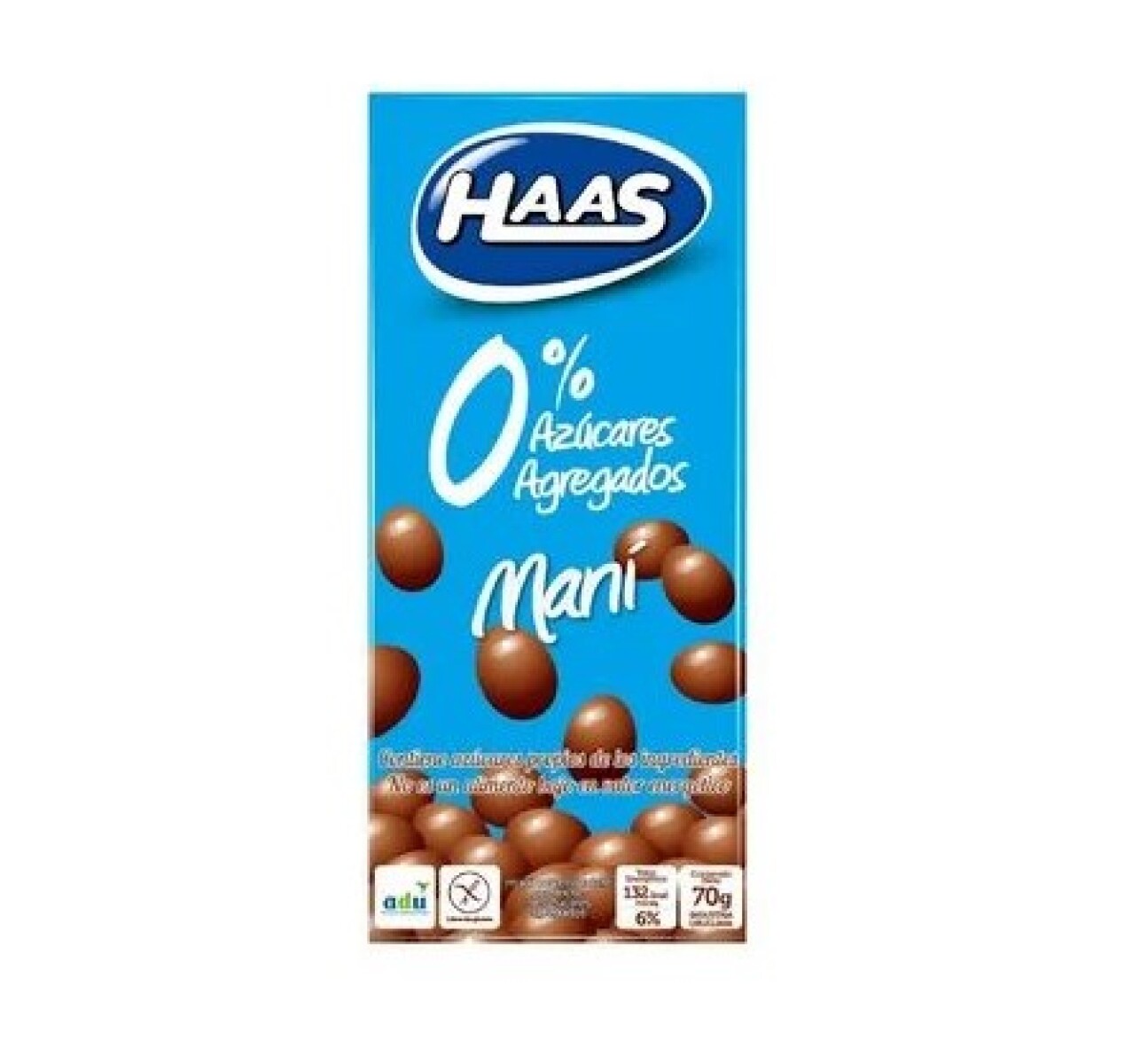 Haas maní con chocolate 70 g - 0% Azúcar 