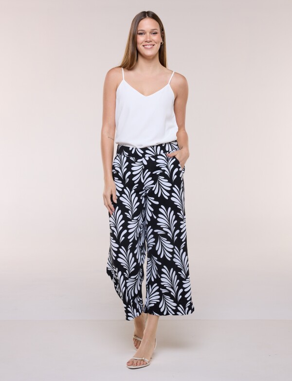 Pantalon Lino Crop NEGRO/BLANCO