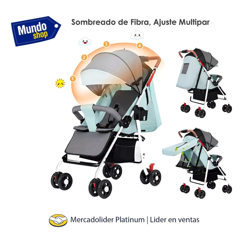 Coche De Paseo Para Bebe 4 Ruedas Chasis Blanco Verde