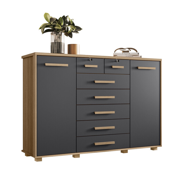 Comoda cajonera 7 cajones 2 puertas, con llave NATURE TITATNIUM