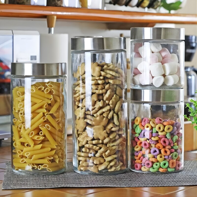 Frasco de vidrio cilíndrico con tapa 2,2 lts rosca metal PLATA