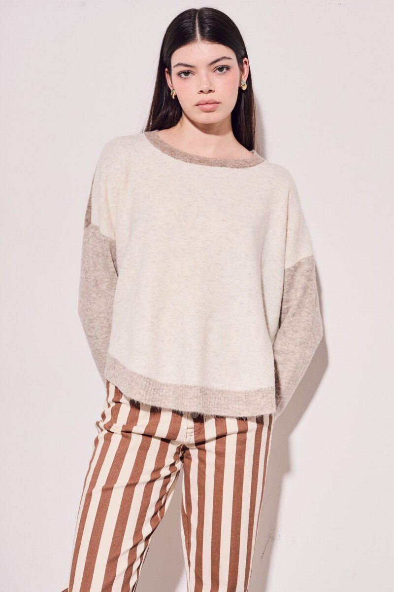 Sweater Color Block Beige Melange