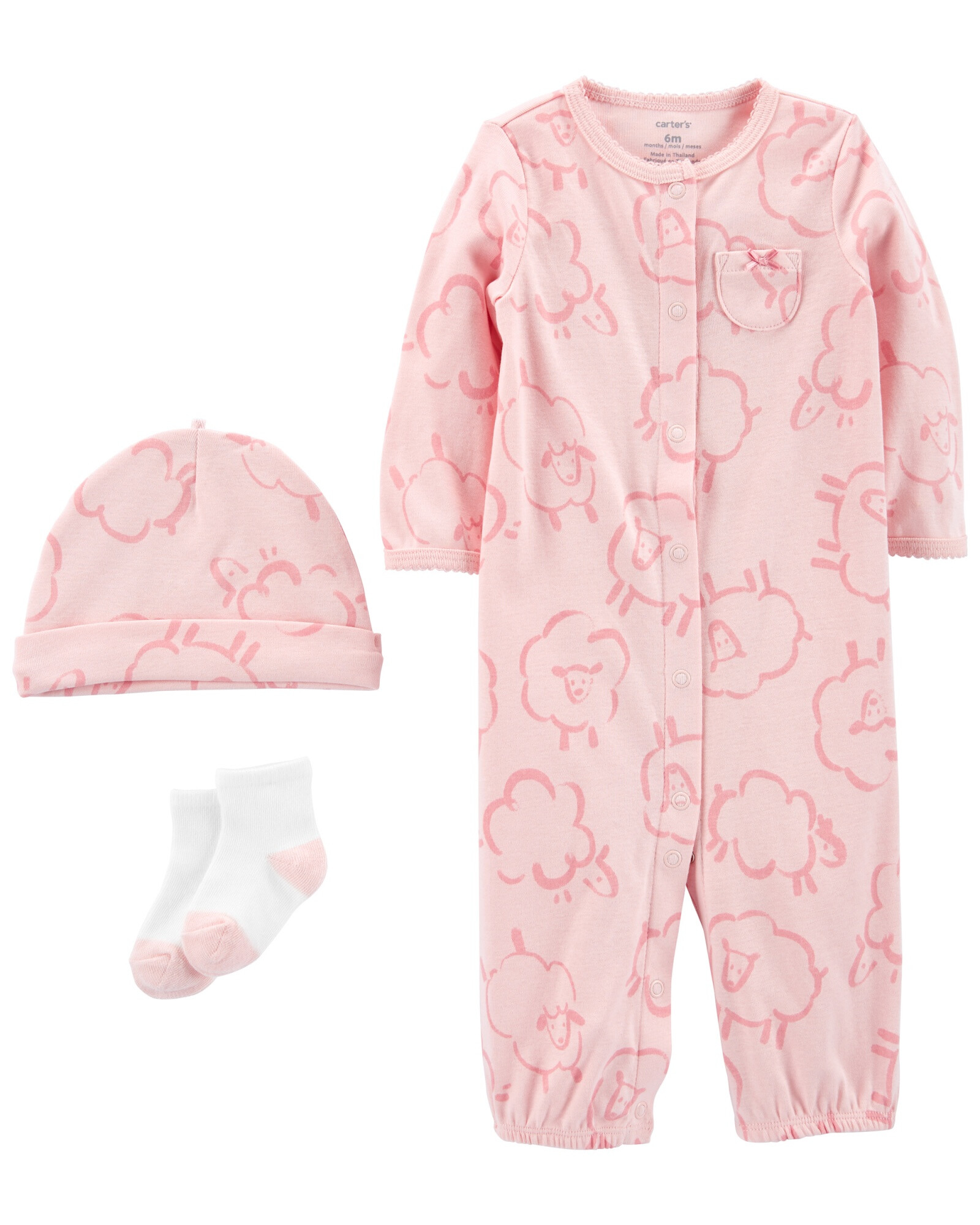 Pijama convertidor de algodón con medias y gorro, diseño ovejas Pijama convertidor de algodón con medias y gorro, diseño ovejas