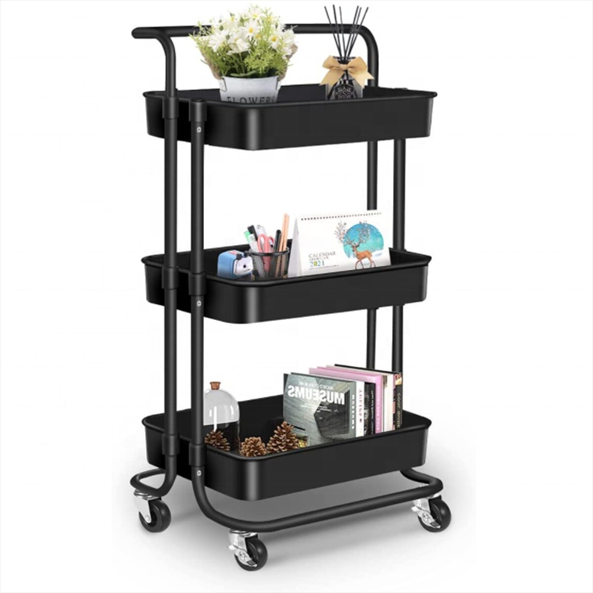 Carro organizador 3 estantes con ruedas - NEGRO 