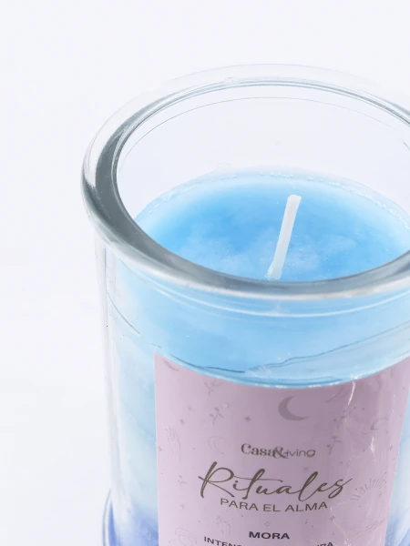VELA FRASCO VIDRIO TAPA FRUTILLA AZUL