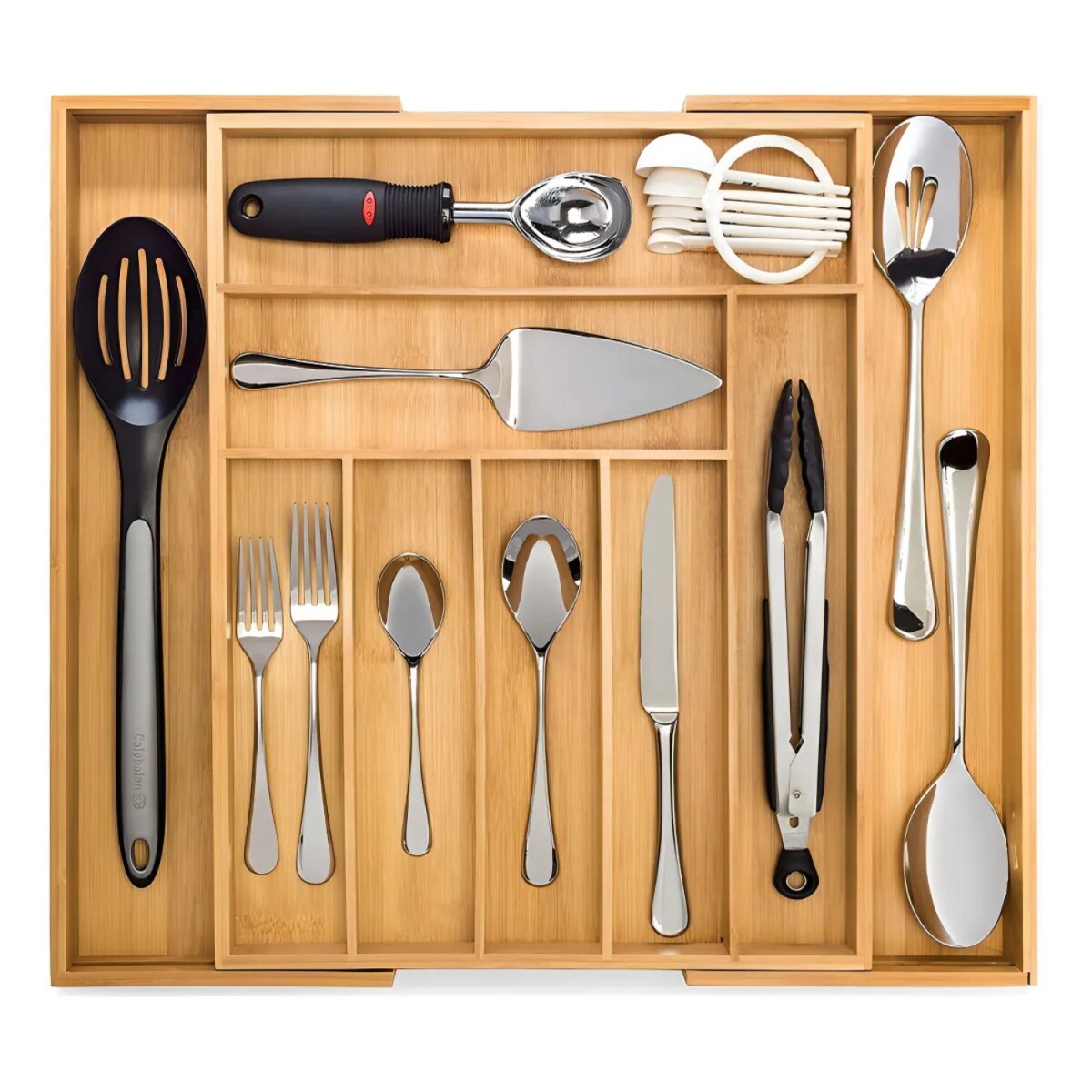 Cubiertera organizador de cajones extensible de bambú 