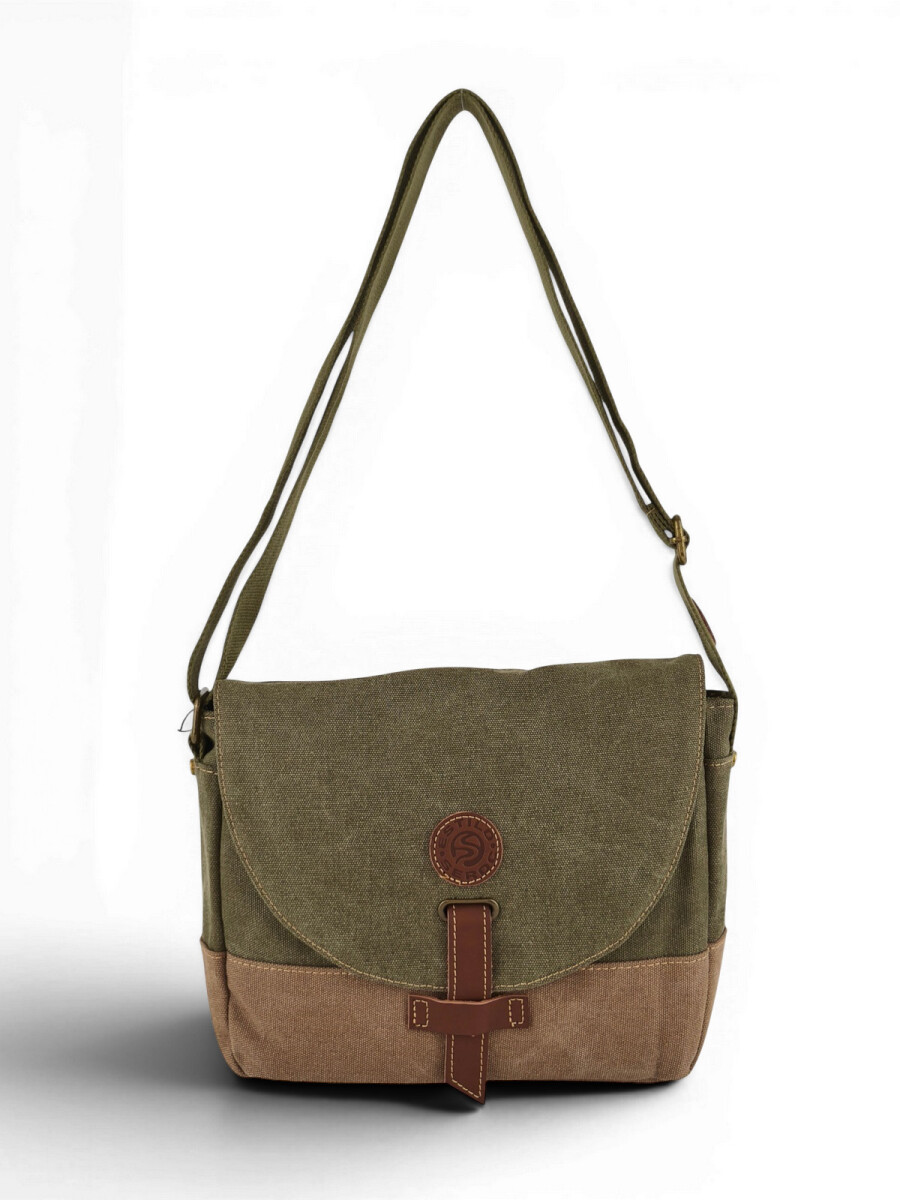 Morral con solapa - Verde con Marrón 