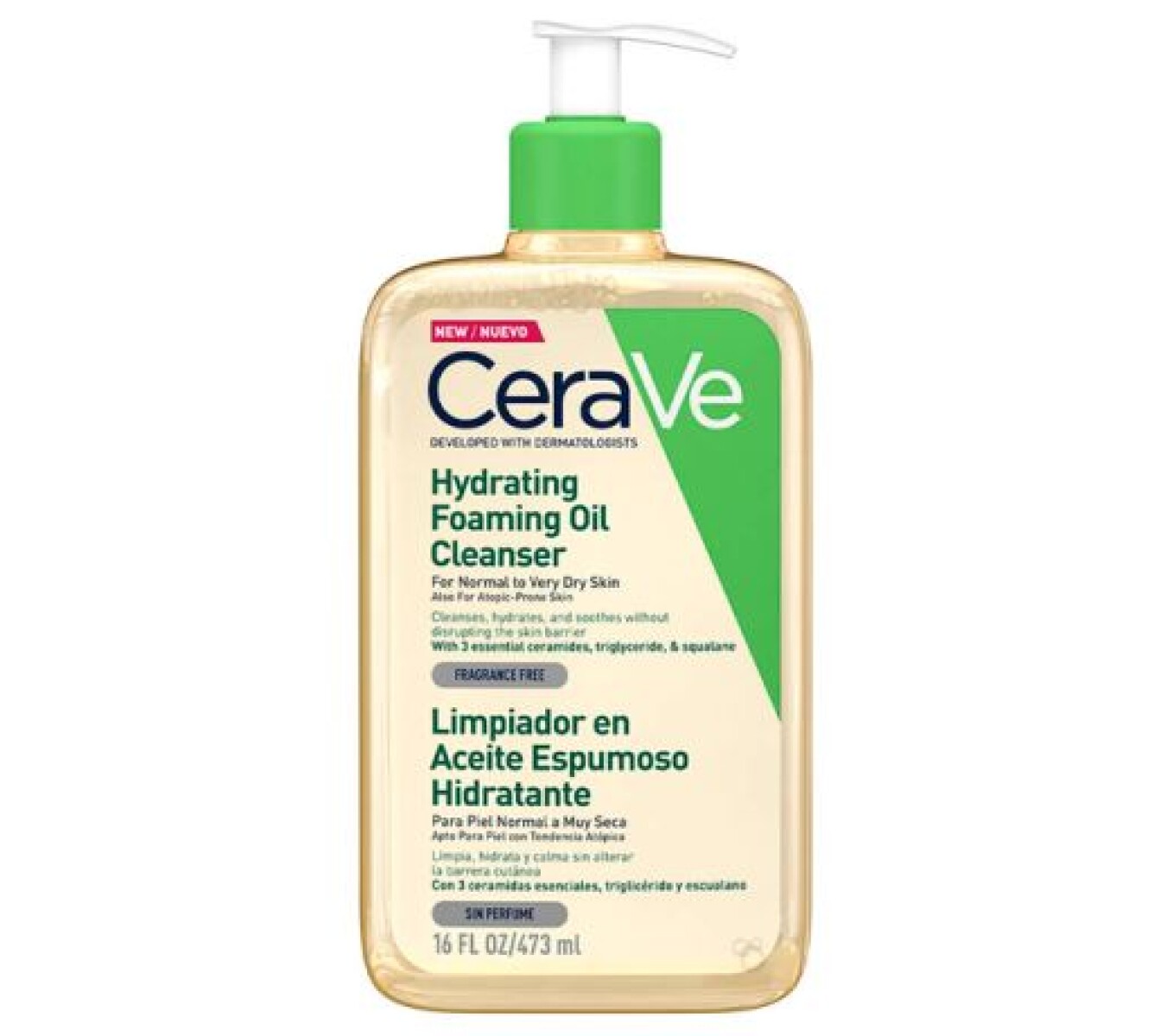 CeraVe Limpiador en Aceite Hidratante para Piel Normal a Muy Seca 473ml – Limpieza Suave y Nutritiva