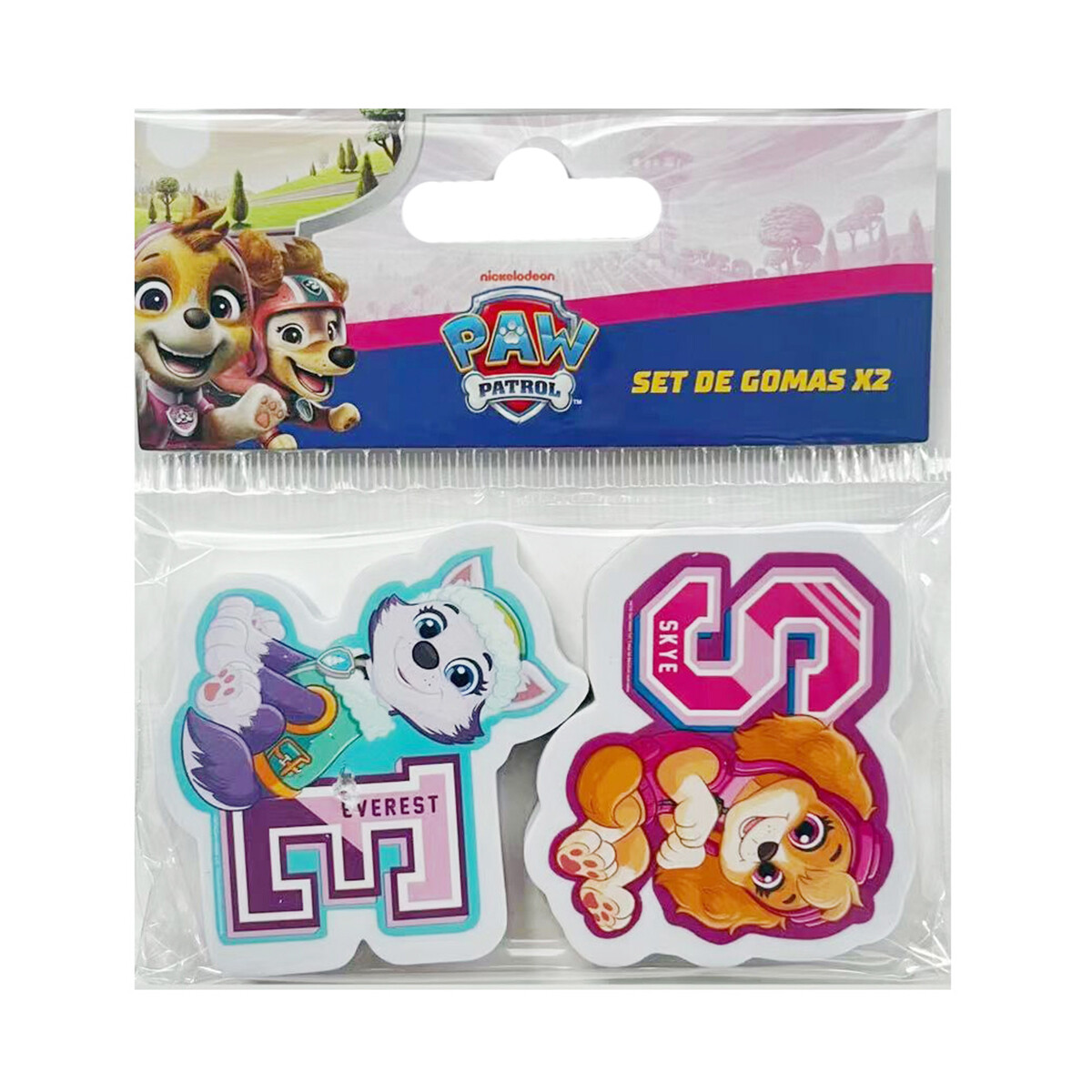 Pack x 2 Goma de Borrar Paw Patrol 4 cm - TURQUESA/FUCSIA 