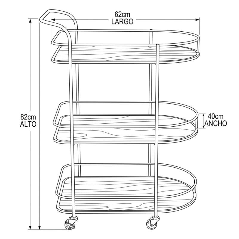 CARRITO METAL/MADERA P/SERVIR 3 NIV Unica