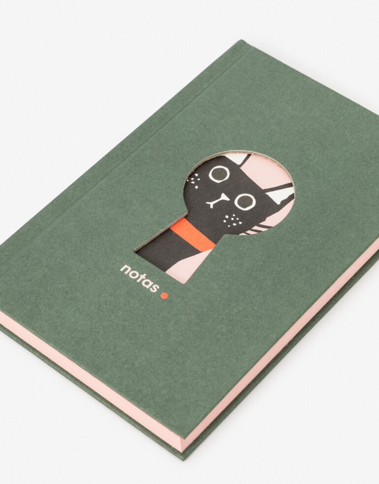 Anotadores Cuadernos y Memos Cuaderno Cuaderno Calado Diseño Gato - Verde Oscuro