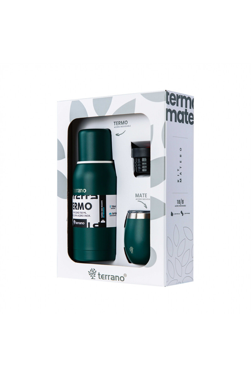 KIT V1 TERMO CLASICO 750ML SIN MANIJA TERRANO KIT V1 MATE + TERMO CLASICO 750ML VERDE OSCURO
