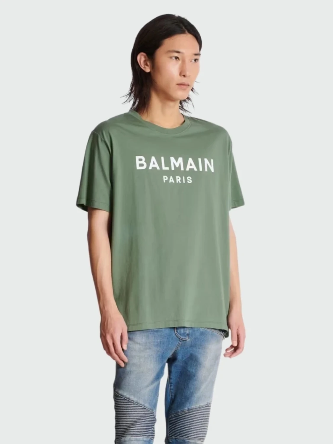 Balmain - Remera de jersey de algodón orgánico estampada Verde