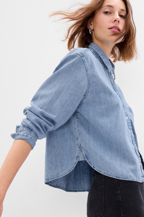 Camisa De Jean Corta Mujer Light Wash