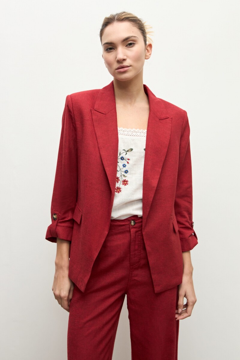 Blazer lino roll-up carmesí