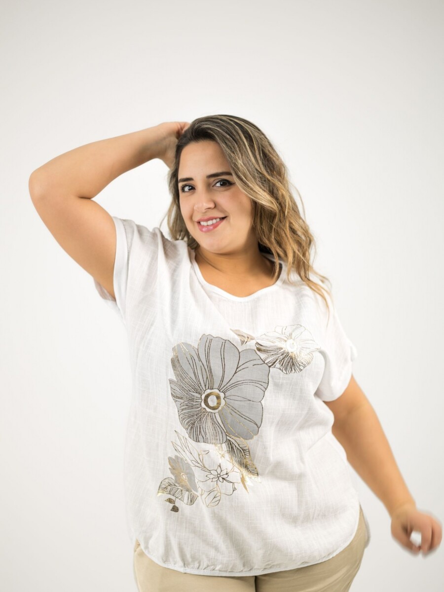 Blusa de algodón y lino Blanco