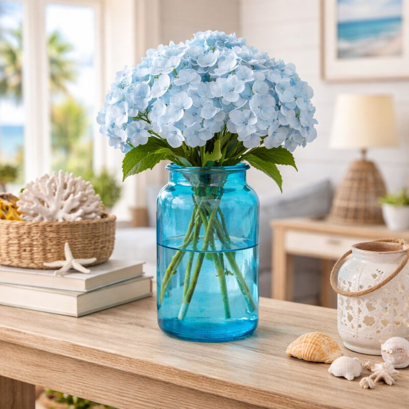 Florero de Vidrio Azul Decorativo Grande