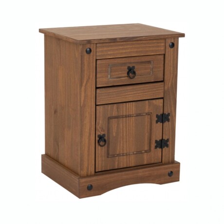 MEX034 MESA DE LUZ 1PTA 1 CAJON Mesa De Luz Línea Mexicana RUSTICO 1 Puerta 1 Cajón - Nogal