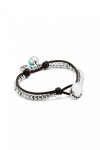 PULSERA DE BOLAS EN ALEACIÓN DE METALES BAÑADAS EN PLATA DE LEY CON CUERO Y MURANO TURQUESA Pulsera