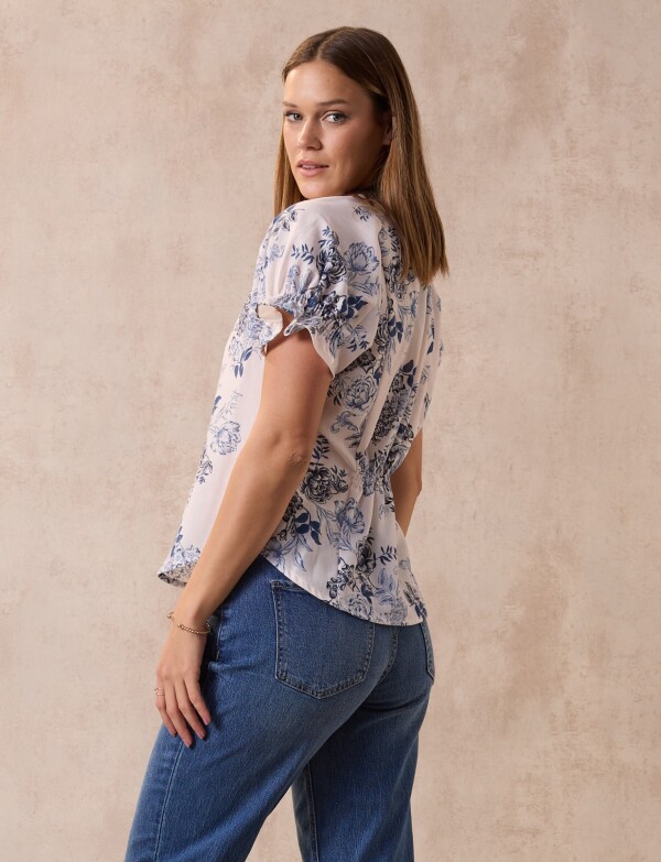 Blusa Frunce Espalda BLANCO/AZUL