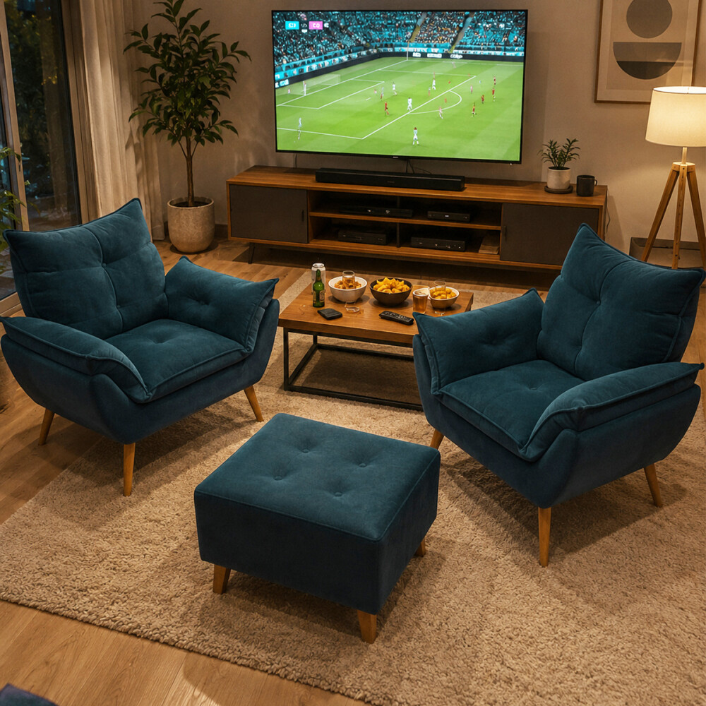 Set de 2 sillones Incluye 1 Apoyapiés Promo Azul petróleo
