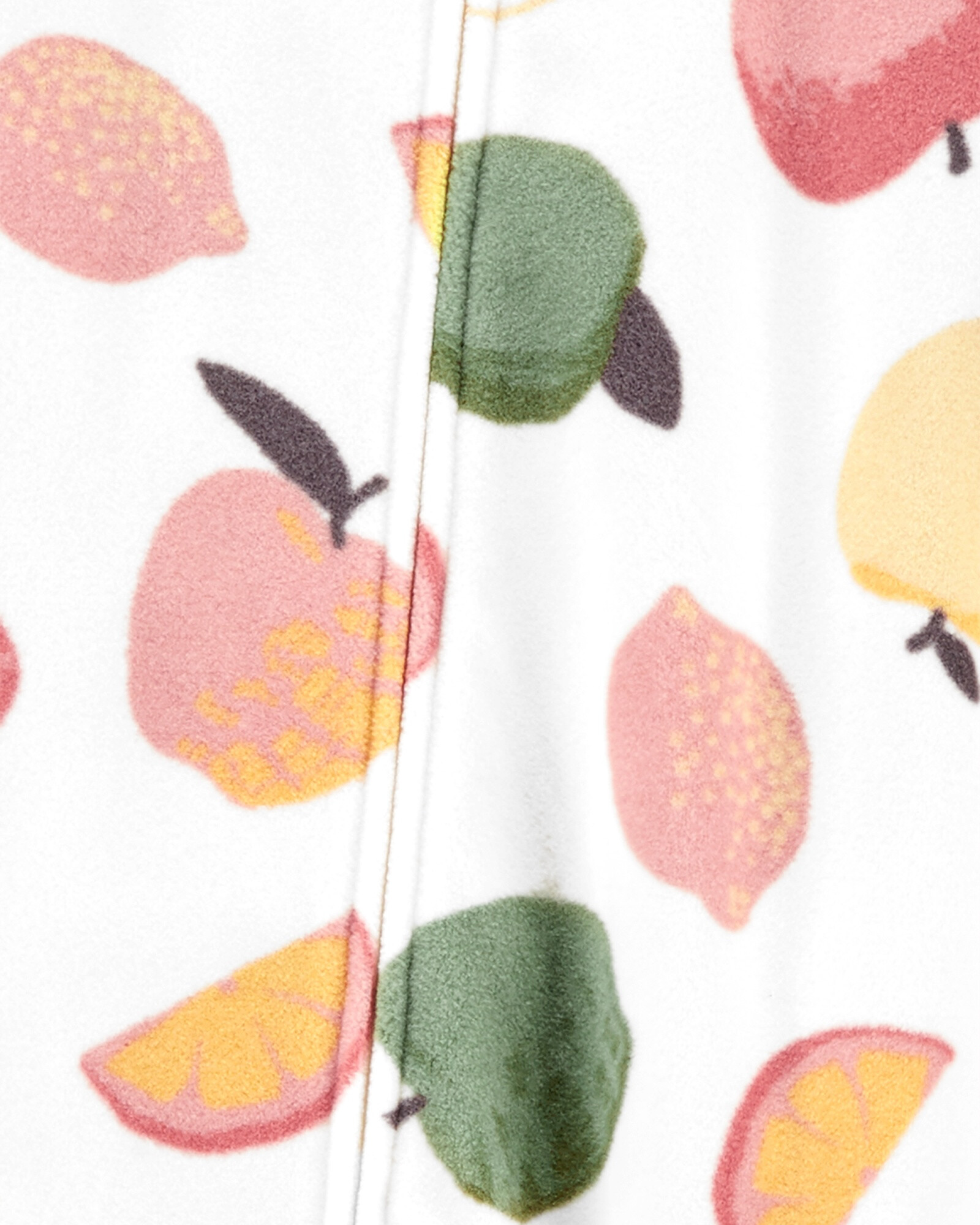 Pijama una pieza de micropolar con pie y diseño frutas. Talles 12-24M Sin color