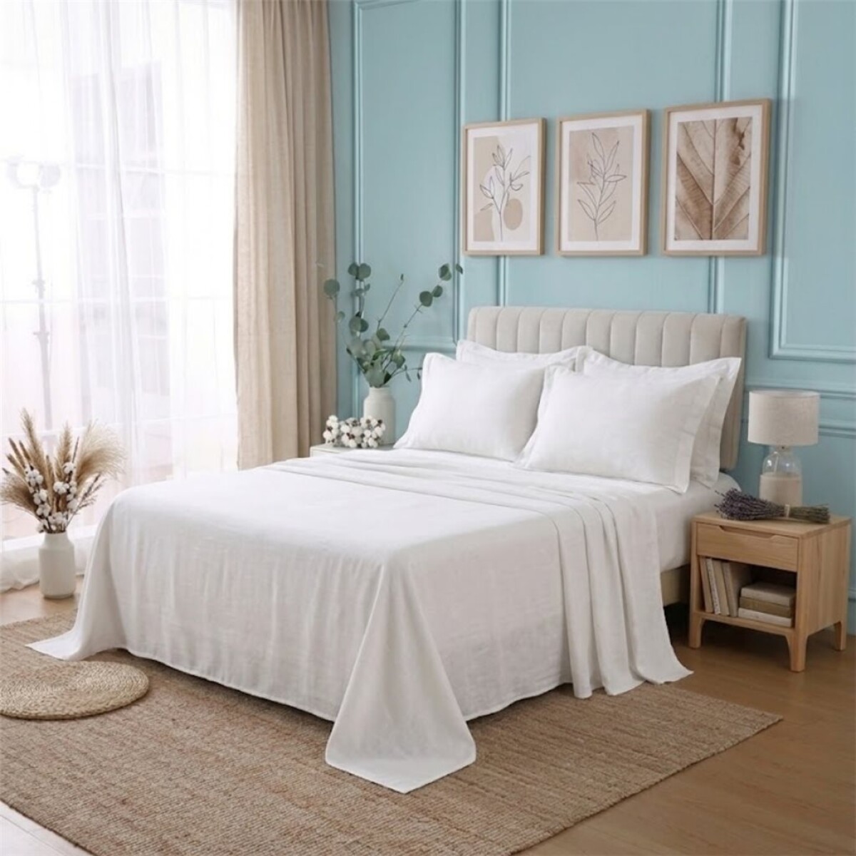 JUEGO SABANA ALGODON 200 HILOS QUEEN 160x200+35CM BLANCO CANNON 