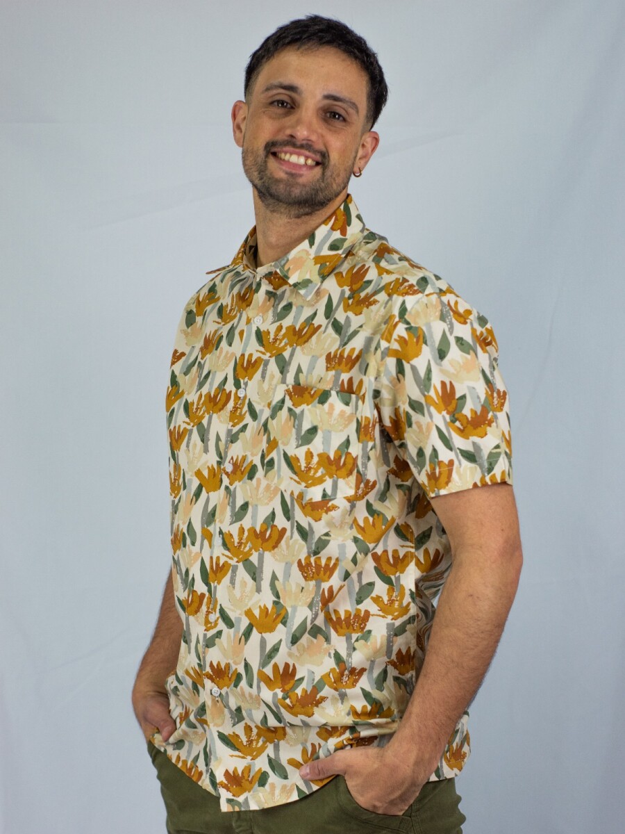 Camisa estampada Hawai - Flower Beige 