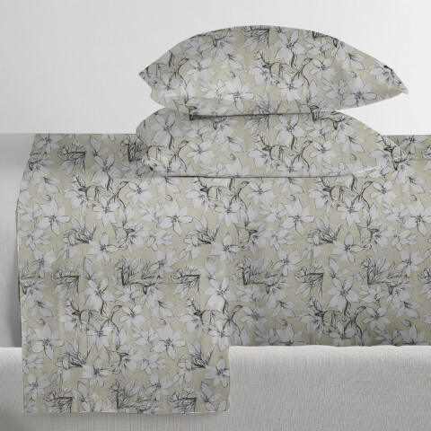 Juego Sábanas Queen Size Bukara 100% Microfibra 250 FLORES BEIGE