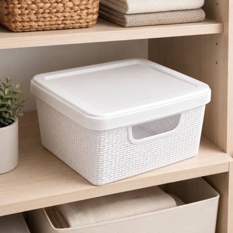 Caja organizadora Simil Rattan 1,8 litros Blanco Caja organizadora Simil Rattan 1,8 litros Blanco