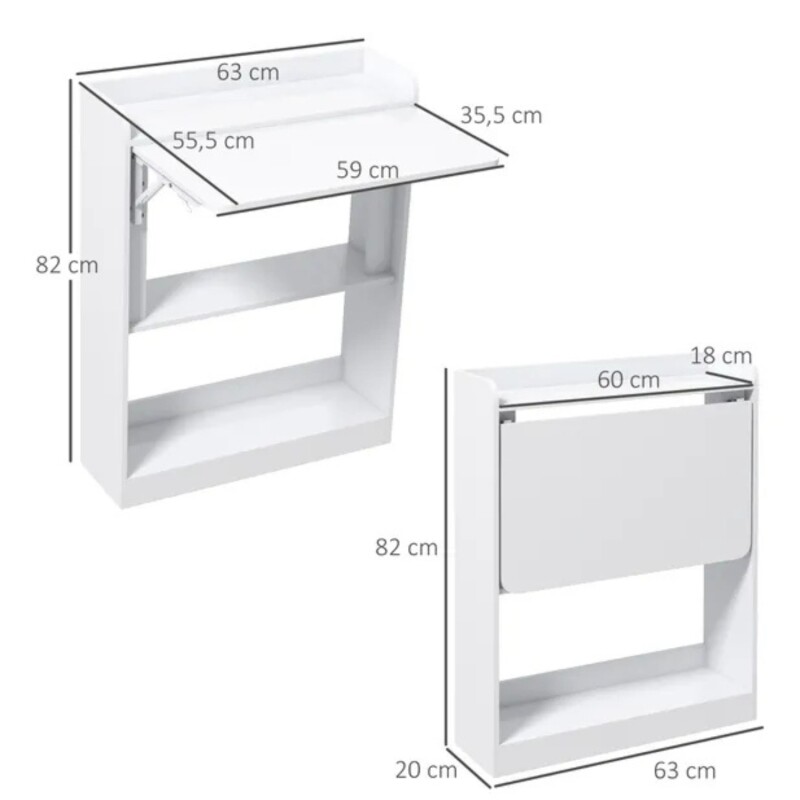Escritorio plegable con estantes blanco Marron