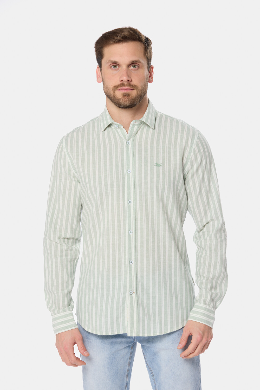 CAMISA RAYADA DE LINO Menta
