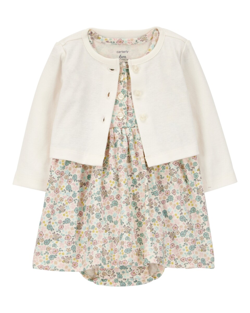 Set dos piezas de algodón, vestido y saco, diseño floral 