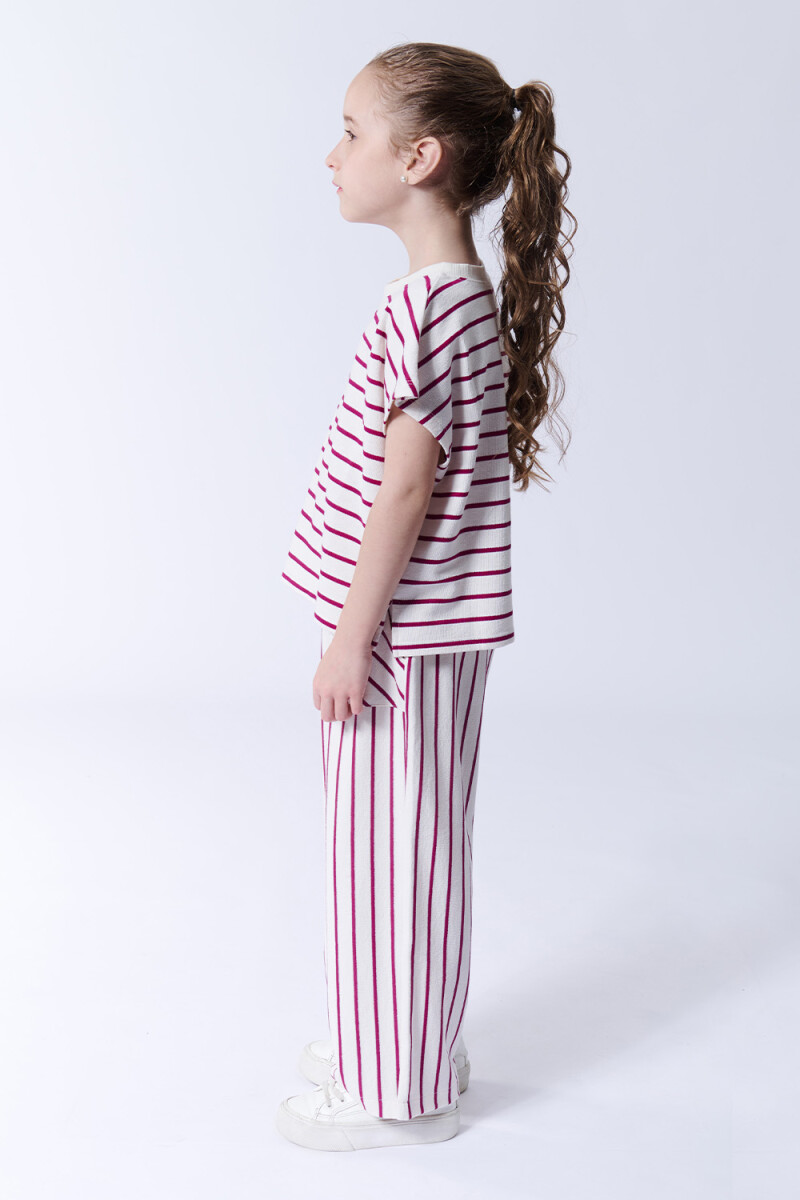 Pantalón Con Bolsillos Rayas Fucsia