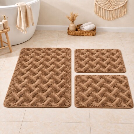 Juego de 3 Alfombras con Diseño Trenzado en Relieve - Marrón Juego de 3 Alfombras con Diseño Trenzado en Relieve - Marrón