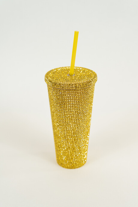 Vaso Con Tapa + Sorbito Strass Dorado