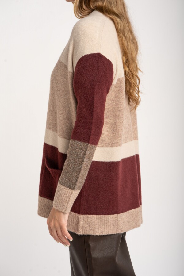 Cardigan Rayado Color Block Mocha