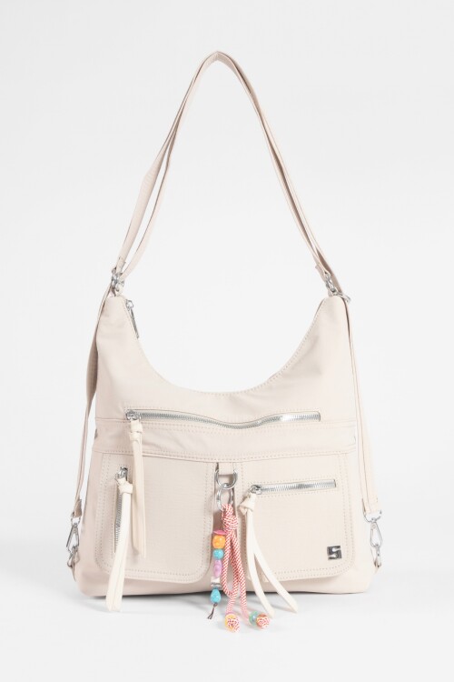 Hobo mochila con llavero removible beige