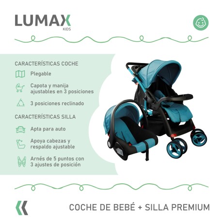 Coche de bebé Premium Lumax con asiento para auto Azul