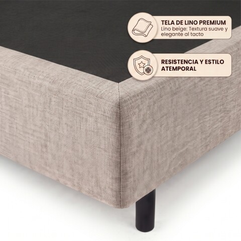 Base Box Sommier Tapizada en Lino Beige para Colchón 1 PLAZA 78 x 188 x 35 cm