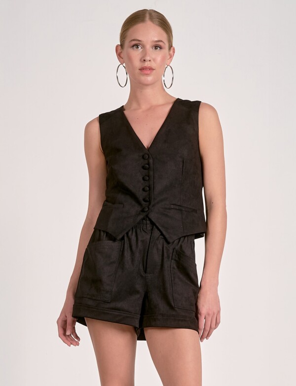 Chaleco Suede Botones NEGRO