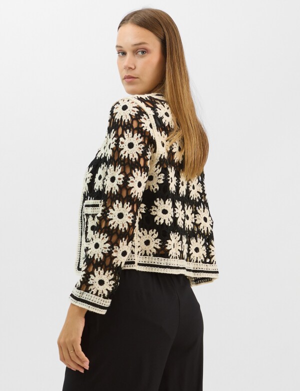 Cardigan Calado Con Bolsillos NEGRO/BEIGE
