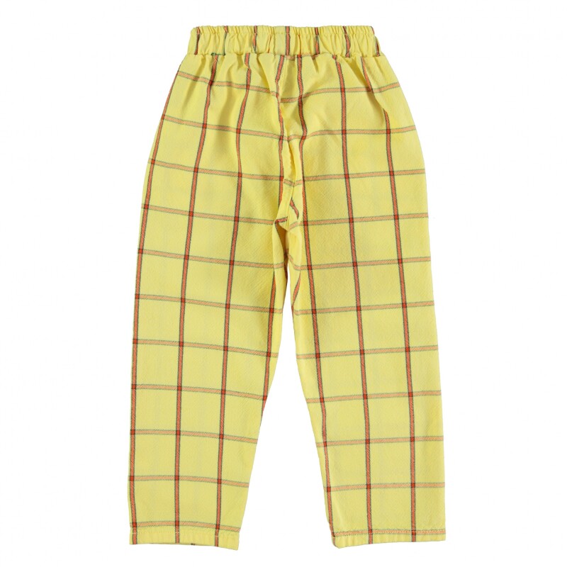 SS25.UN2502 Pantalón De Algodón A Cuadros Con Bolsillos Y Elástico Amarillo Piupiuchick - 4 Años