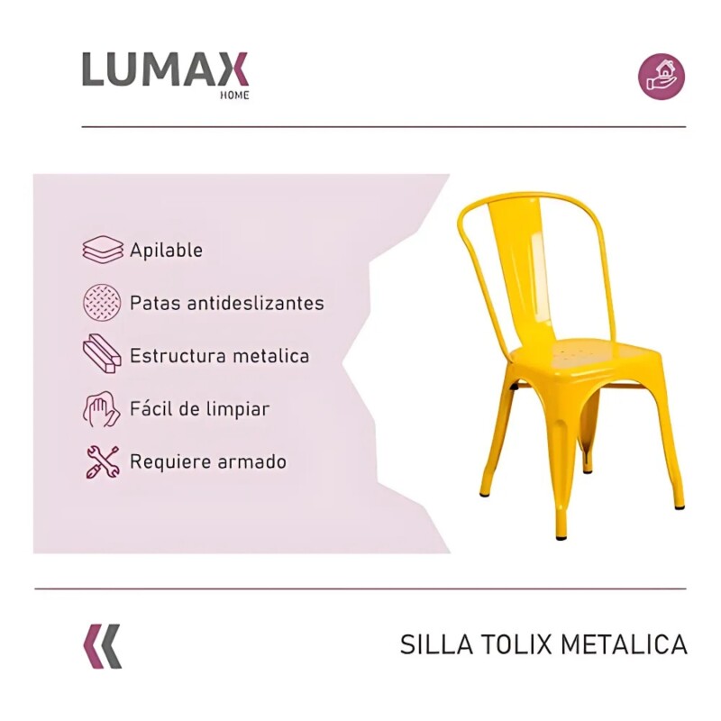 Pack 4 Sillas Tolix Lumax Metálicas Para Comedor Y Cocina Diseño Retro Resistente Amarillo
