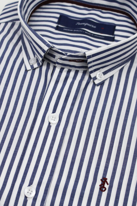 Camisa de Hombre Premium Rayada Raya Azul Oscuro