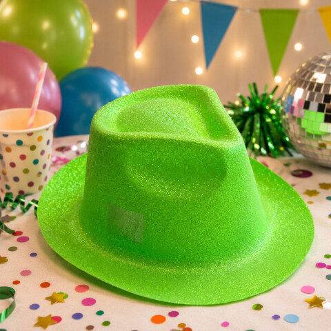 Sombrero Cowboy Glitter Neon Verde