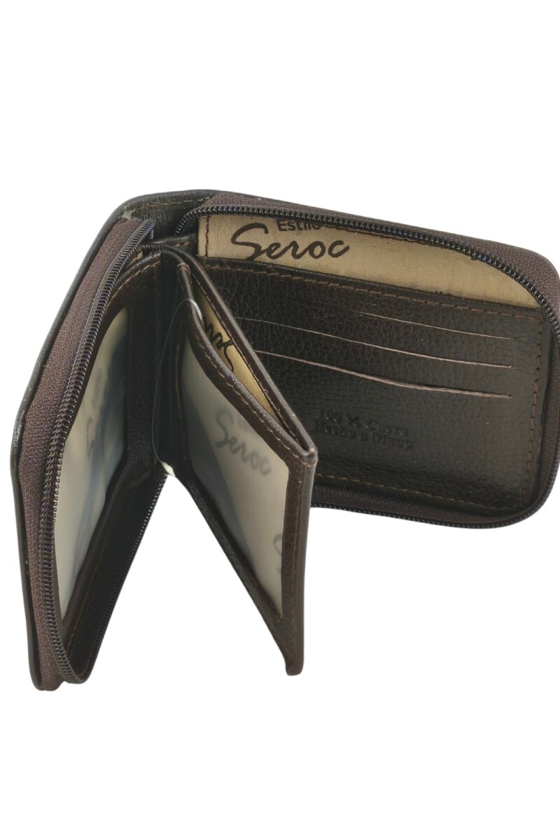 Billetera con cierre en cuero Marrón