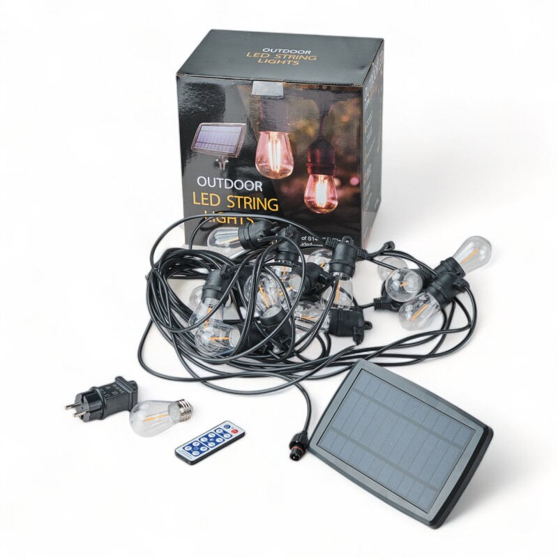 Guia Luces Solares 8mts 12 Lamp Led C/control Y Adaptador Ac Sin Color
