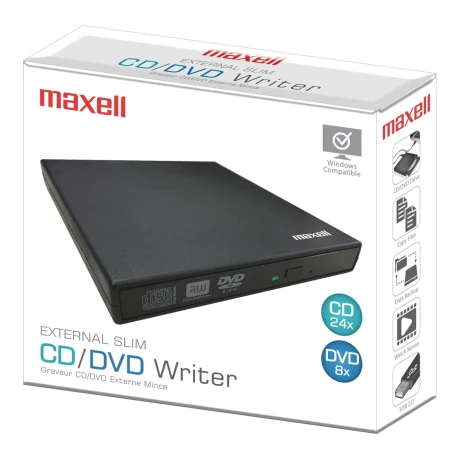 Maxell - Unidad óPtica Grabadora de Cd/dvd. Cd 24X , Dvd 8X. Discos 12CM/8CM. Color Negro. 001