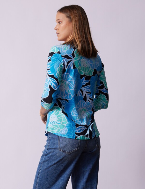 Remera Esc Cuadrado Flores CELESTE/MULTI